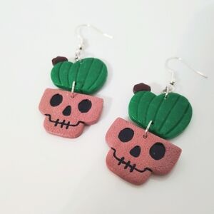 Textured Cactus Skull Earrings